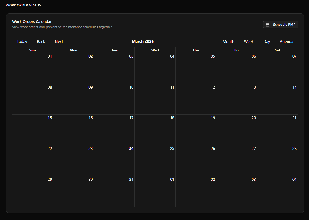 M2 Work Orders calendar view