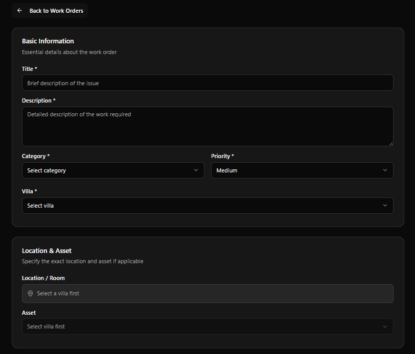 M2 Work Orders create modal - Part 1