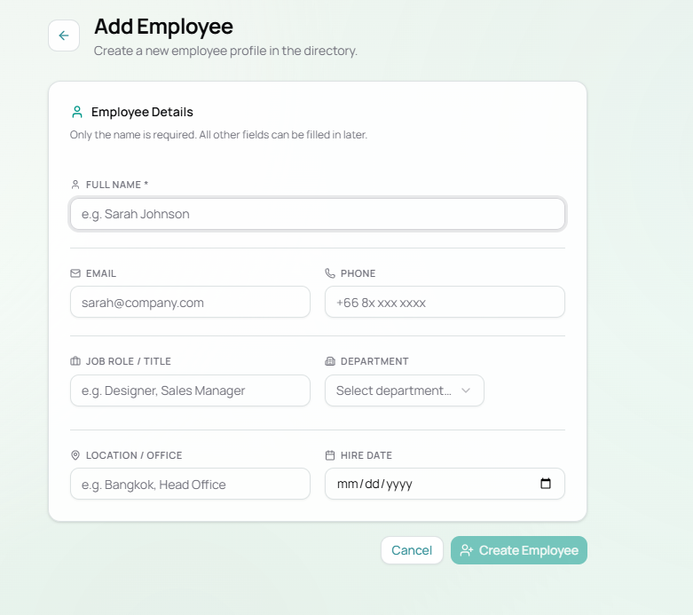 M7 Add new employee form