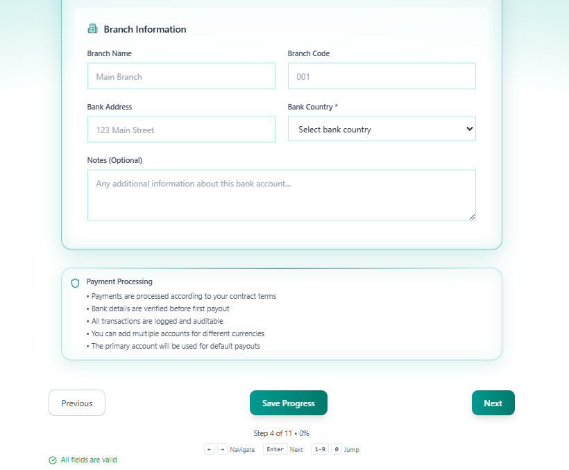 OBV Step 4 — Bank Details form - Part 3